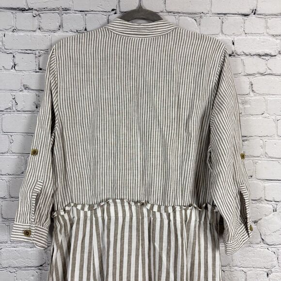 J Jill Linen Stripe Shirtdress Midi Dress Women M Pockets Preppy Beach Lagenlook - Picture 12 of 16